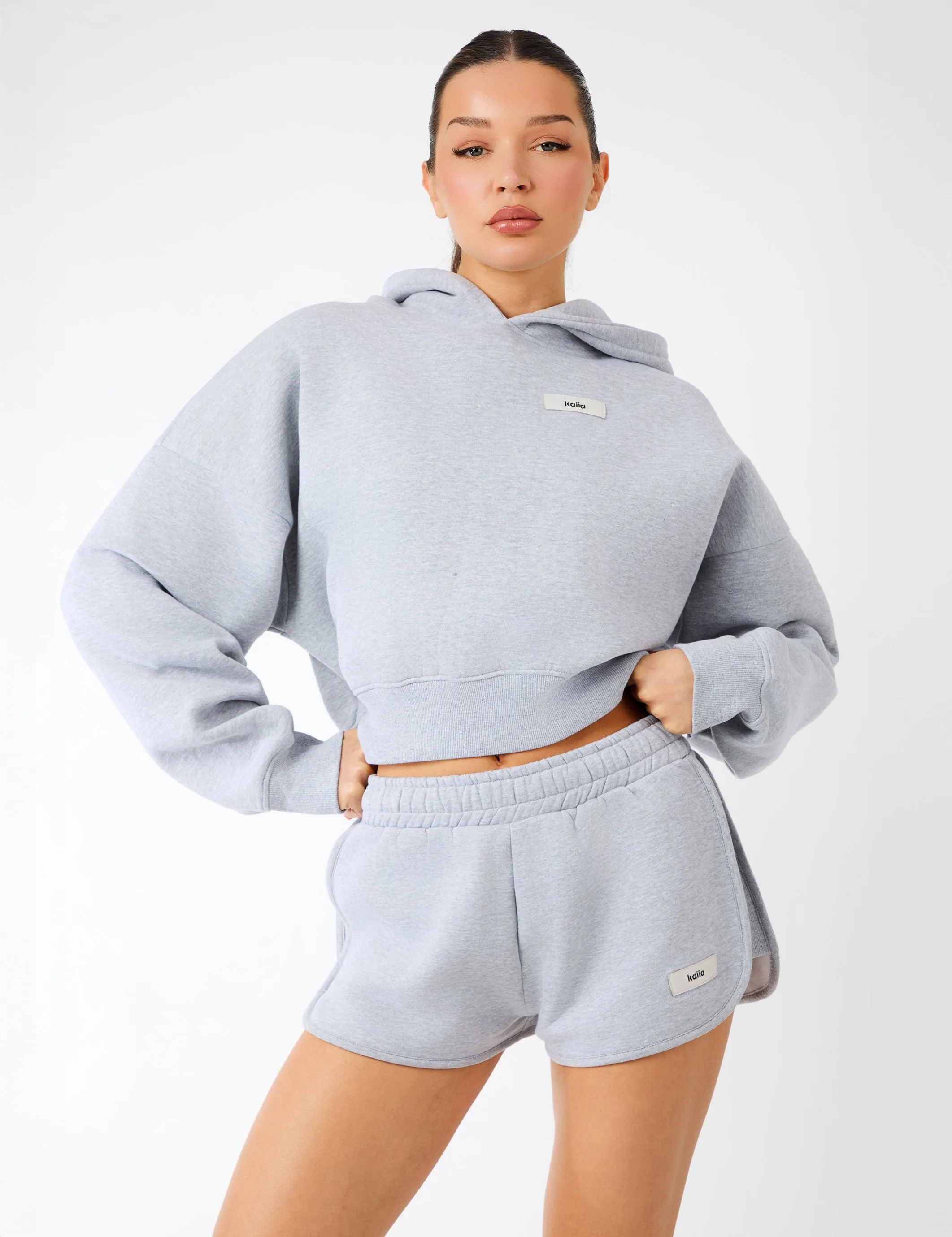 Kaiia Label Logo Cropped Oversized Hoodie Grey Marl sold by Public Desire