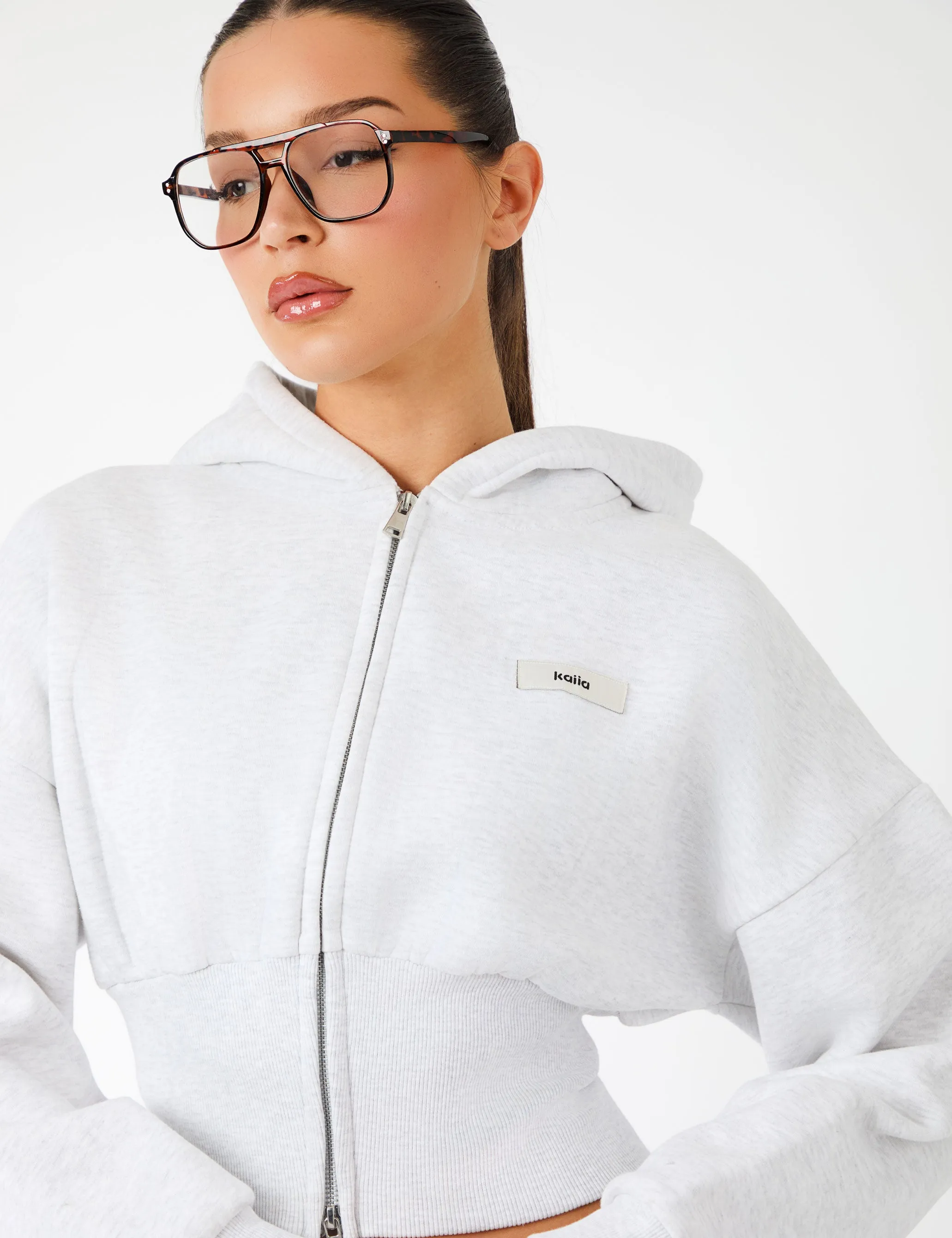 Kaiia Label Logo Corset Zip Through Hoodie Light Grey Marl sold by Public Desire product image thumbnail 2