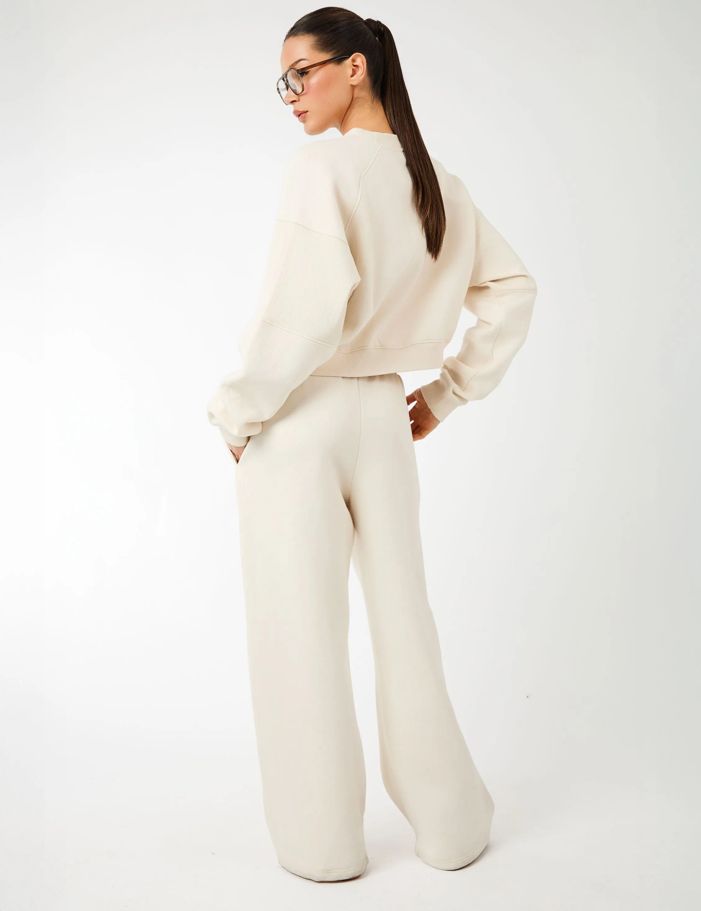 Kaiia Label Logo Rib Panel Wide Leg Joggers Cream sold by Public Desire product image thumbnail 3