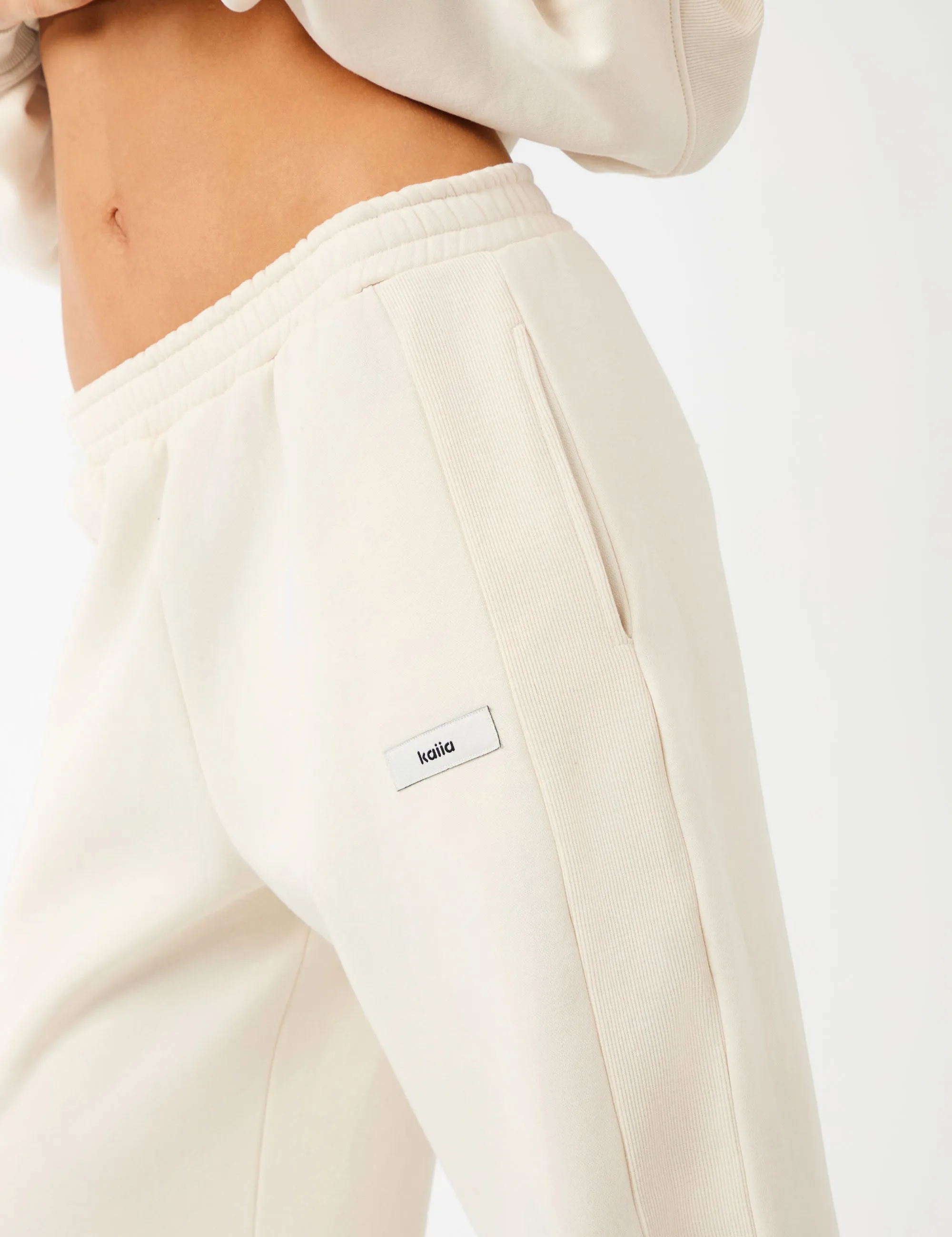 Kaiia Label Logo Rib Panel Wide Leg Joggers Cream sold by Public Desire product image thumbnail 4