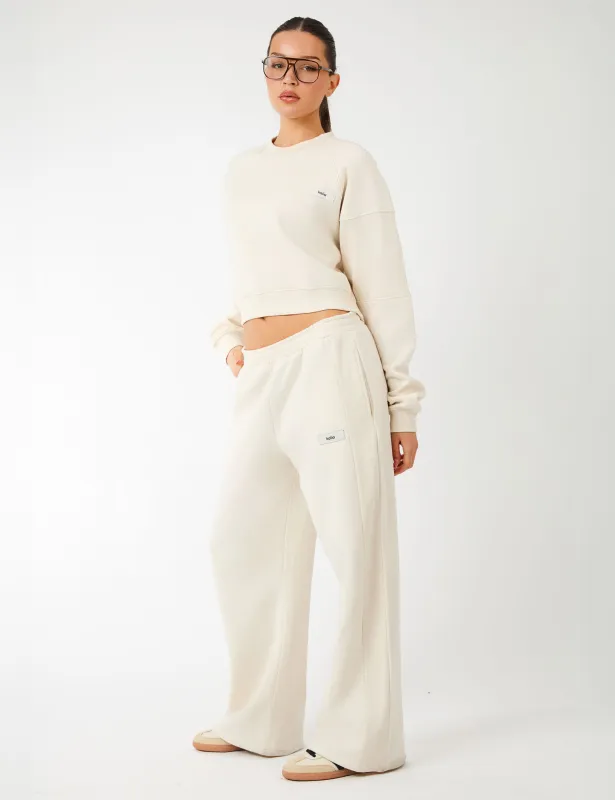 Kaiia Label Logo Rib Panel Wide Leg Joggers Cream sold by Public Desire