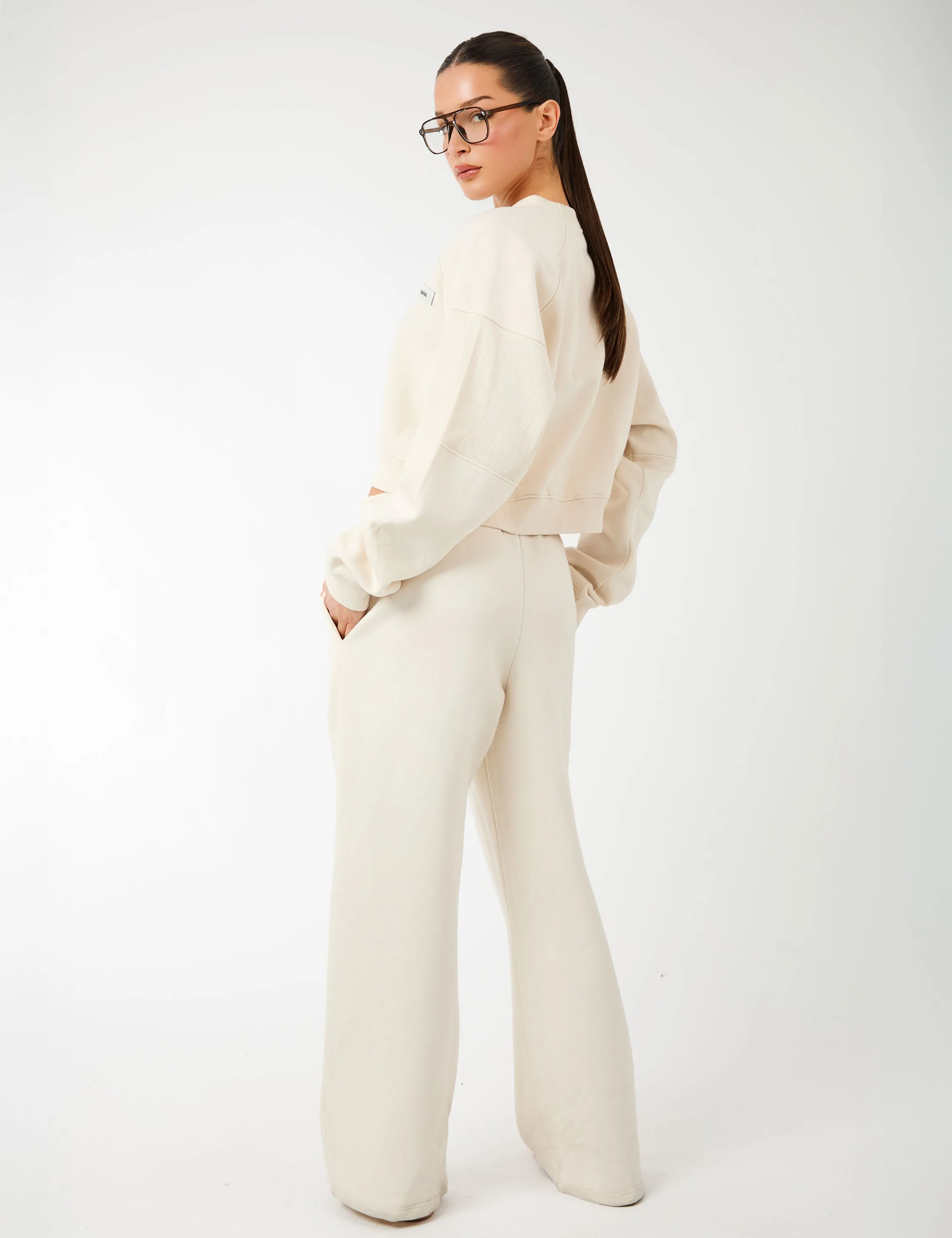 Kaiia Label Logo Rib Panel Cropped Oversized Sweatshirt Cream sold by Public Desire product image thumbnail 5