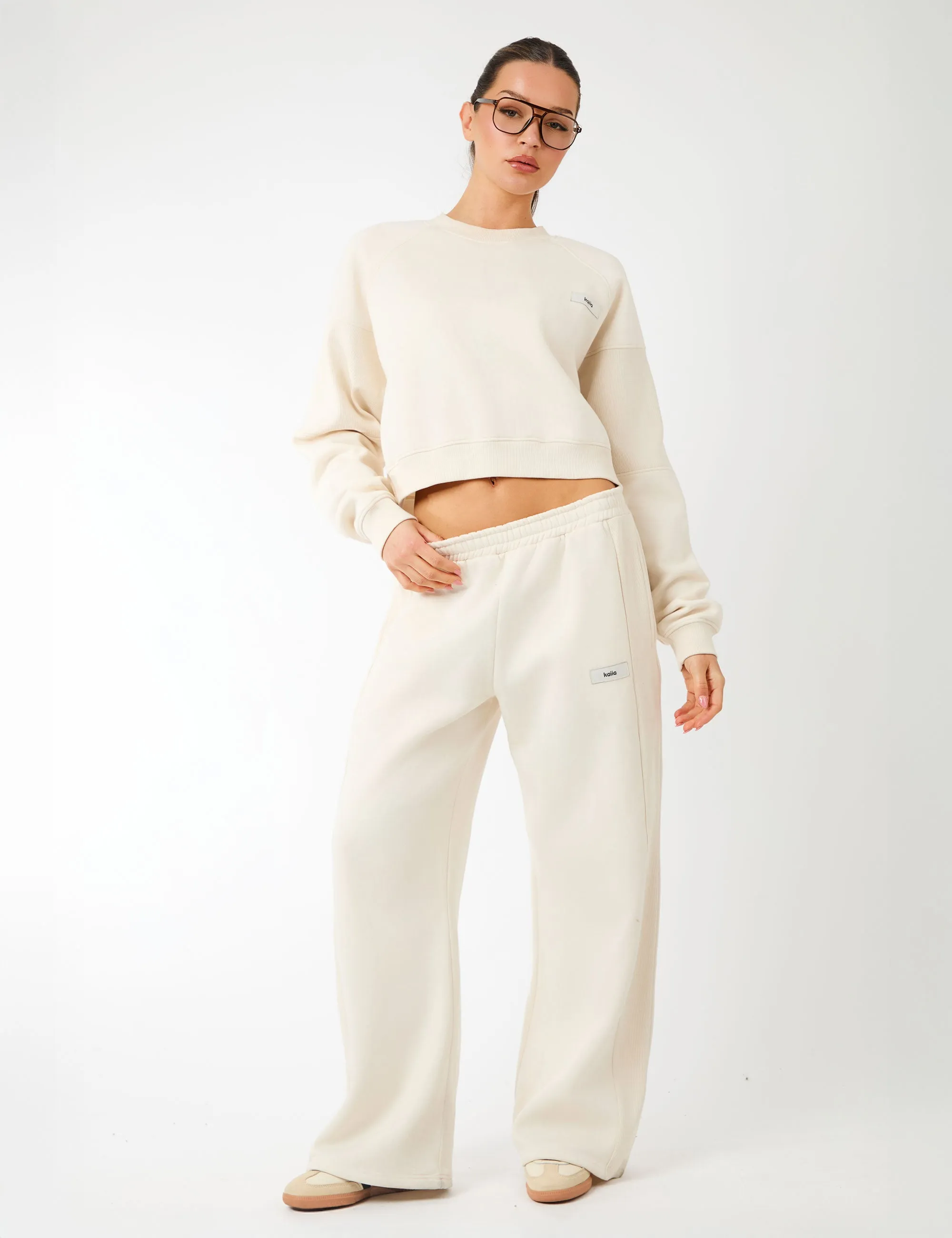 Kaiia Label Logo Rib Panel Cropped Oversized Sweatshirt Cream sold by Public Desire product image thumbnail 3