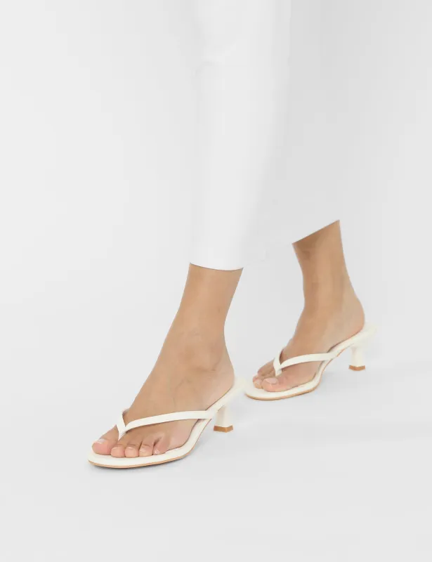 Evermore White Pu Thong Low Flared Heels made by Public Desire