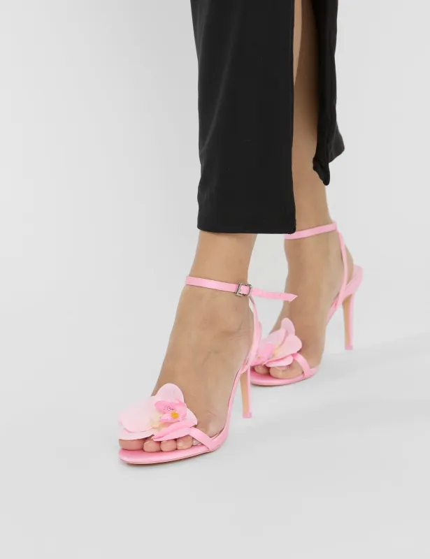 Mica Pink Satin & Pink Orchid Barely There Stiletto Mid Heels sold by Public Desire