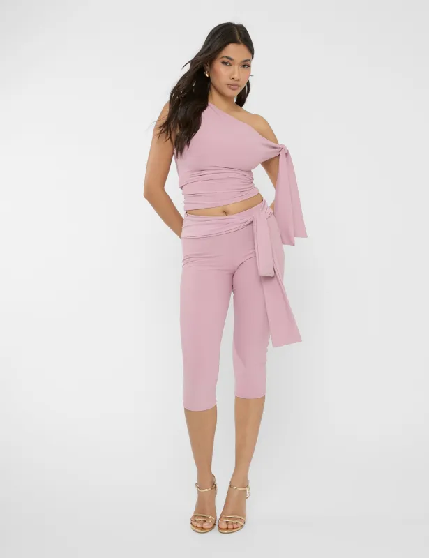 Knot Detail Tie Side Luxe Slinky Capri Pants Mauve made by Public Desire