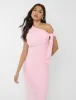Knot Detail Asymmetric One Shoulder Luxe Slinky Maxi Dress Soft Pink sold by Public Desire