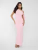 Knot Detail Asymmetric One Shoulder Luxe Slinky Maxi Dress Soft Pink sold by Public Desire