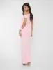 Knot Detail Asymmetric One Shoulder Luxe Slinky Maxi Dress Soft Pink sold by Public Desire
