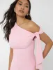 Knot Detail Asymmetric One Shoulder Luxe Slinky Maxi Dress Soft Pink sold by Public Desire