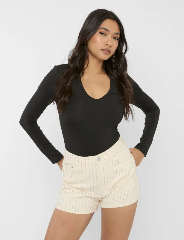 High Waist Diamante Embellished Shorts Cream sold by Public Desire