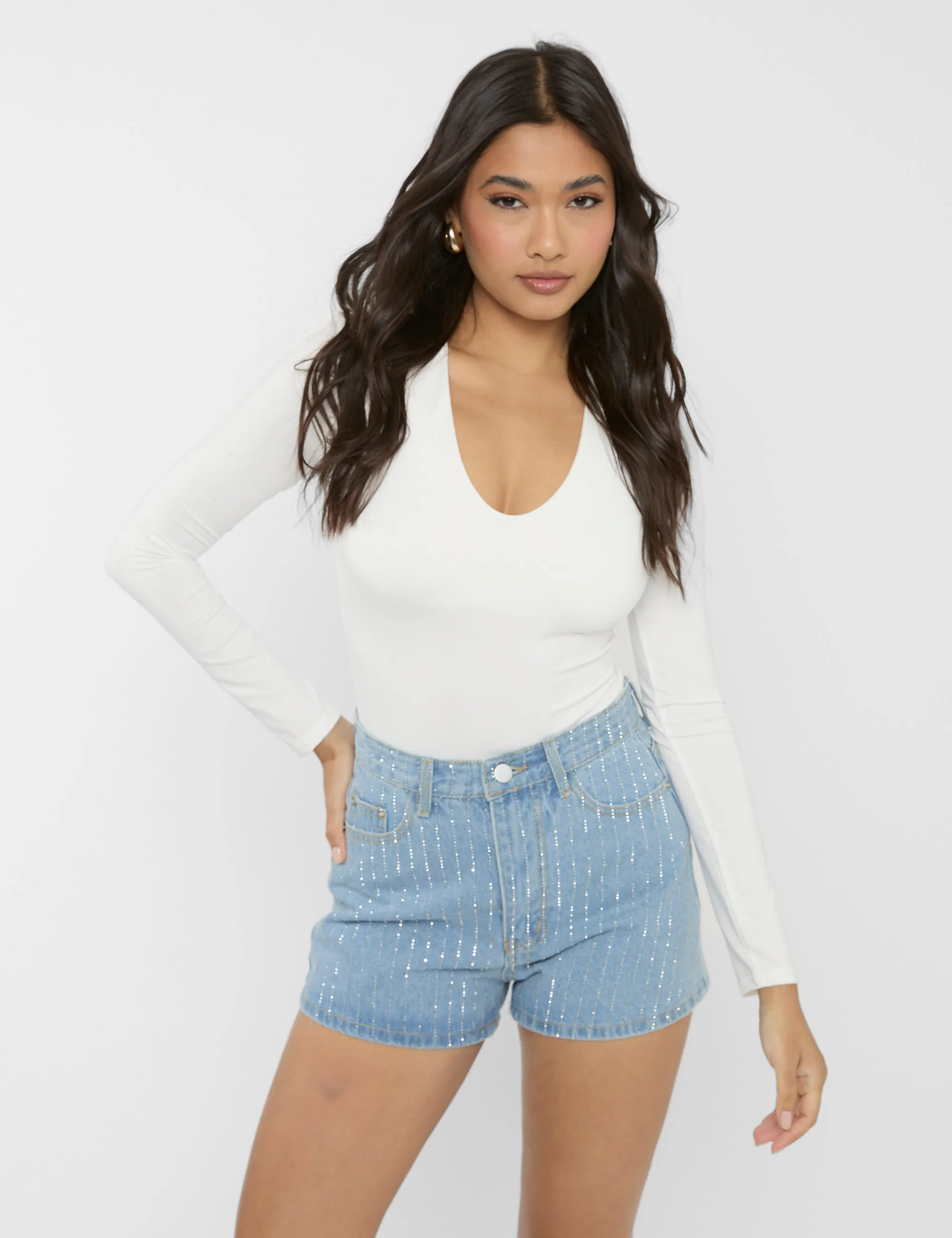 High Waist Diamante Embellished Shorts Light Blue sold by Public Desire product image thumbnail 4