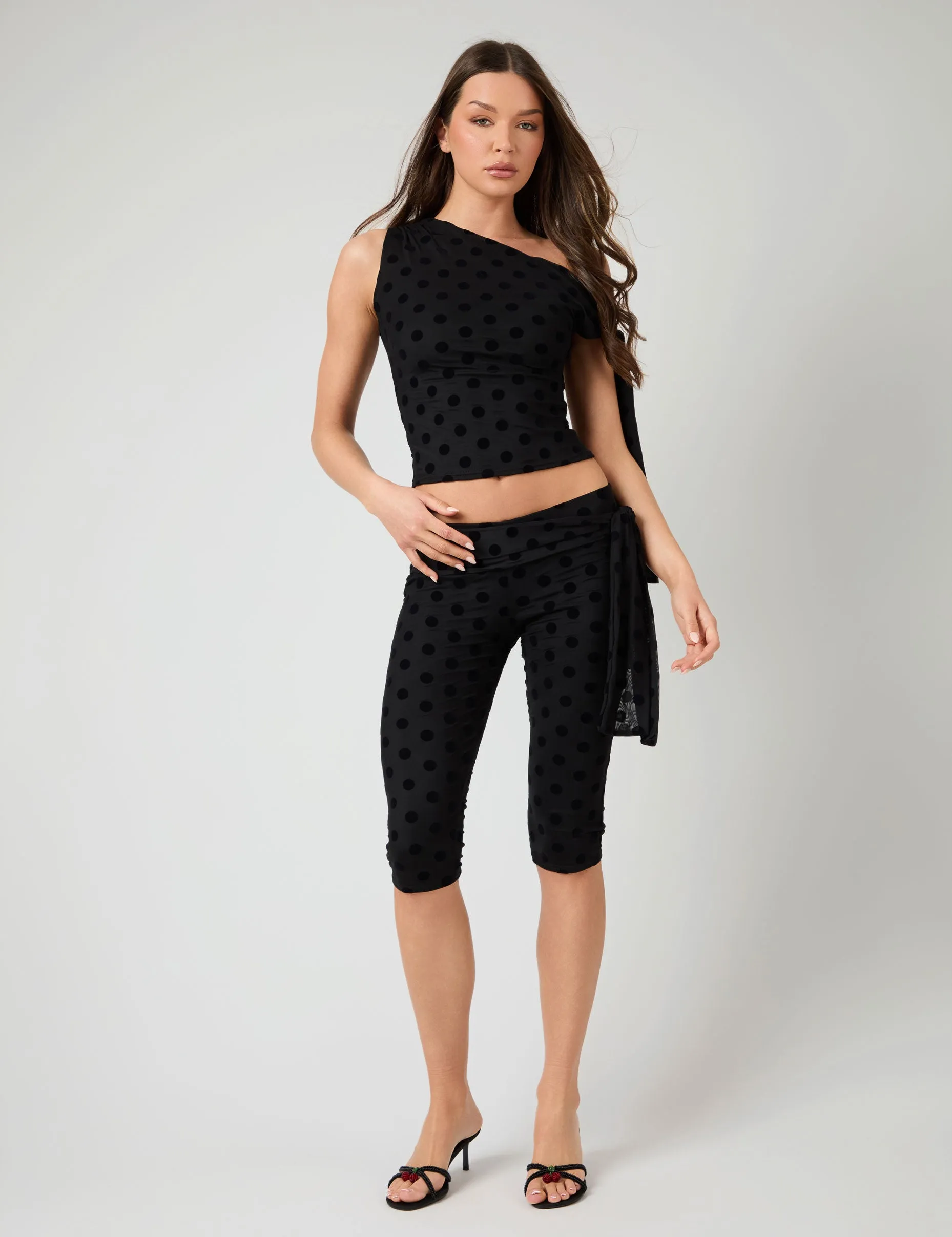 Knot Detail Asymmetric One Shoulder Polka Dot Devore Top Black sold by Public Desire product image thumbnail 3