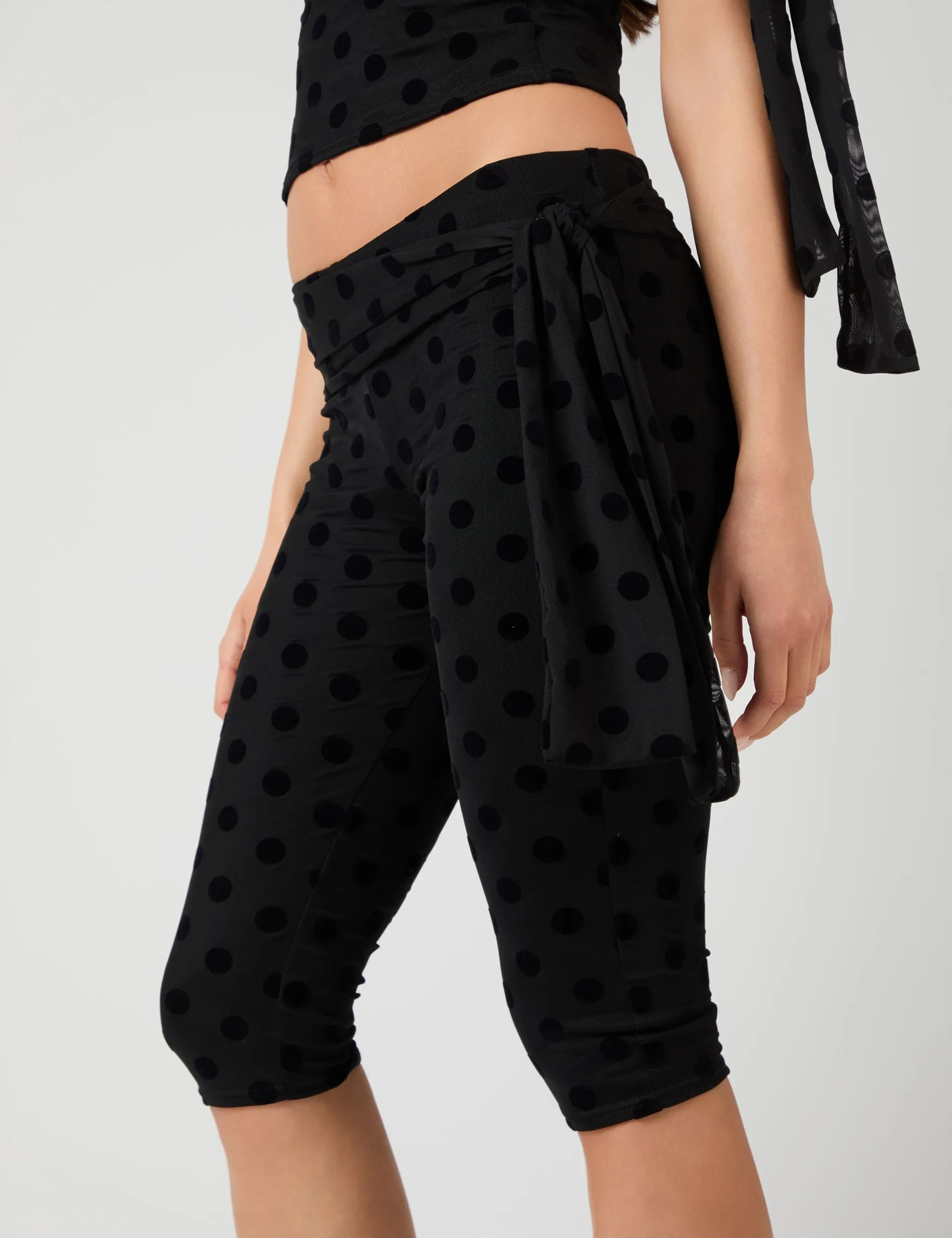 Knot Detail Tie Side Polka Dot Devore Capri Pants Black sold by Public Desire product image thumbnail 4