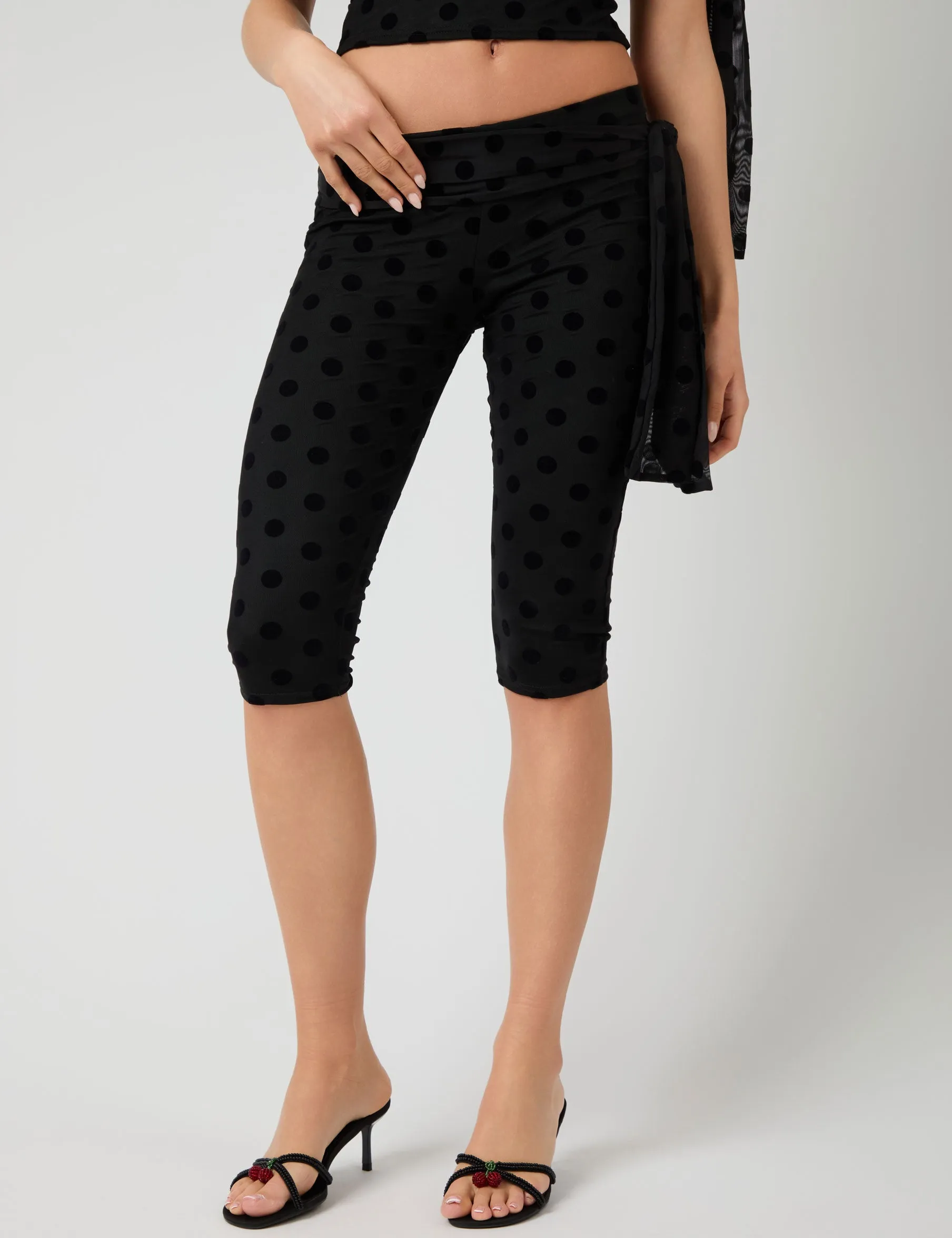 Knot Detail Tie Side Polka Dot Devore Capri Pants Black sold by Public Desire product image thumbnail 2