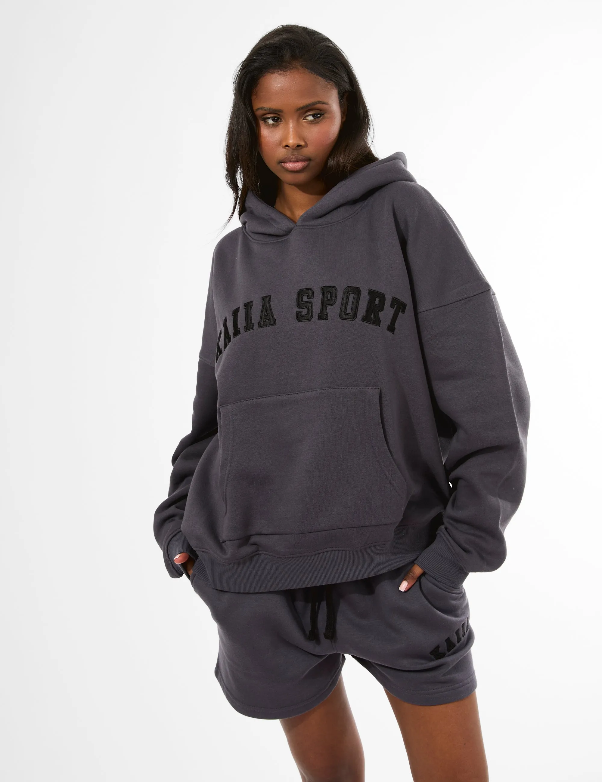 Kaiia Sport Oversized Hoodie Dark Grey & Black sold by Public Desire