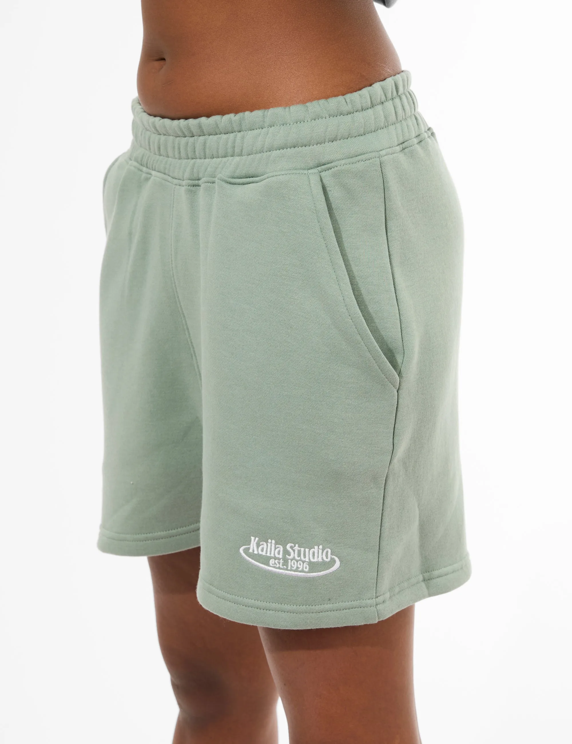 Kaiia Running Club Logo Sweat Shorts Green Tea sold by Public Desire product image thumbnail 2