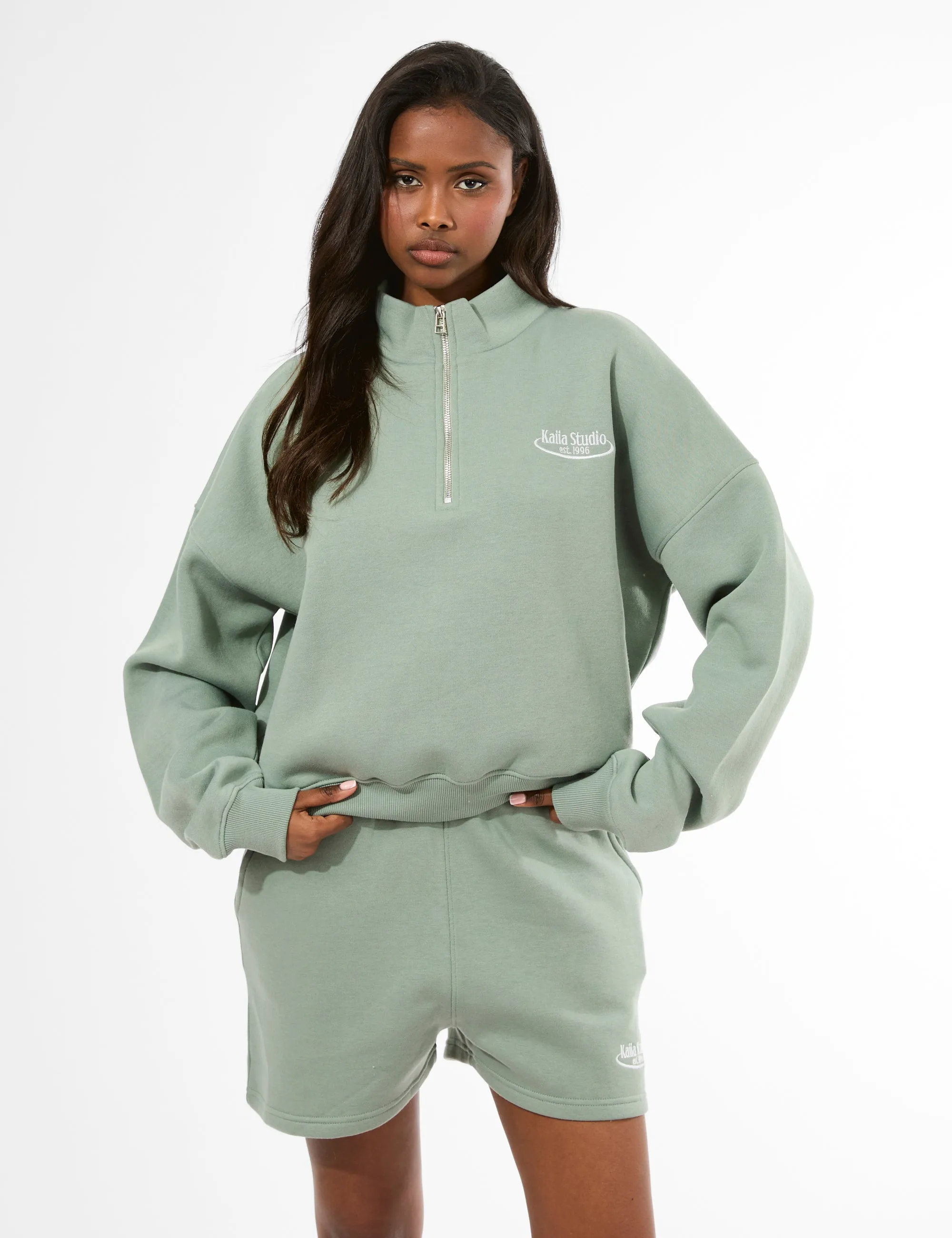 Kaiia Running Club Logo Sweat Shorts Green Tea sold by Public Desire product image thumbnail 5