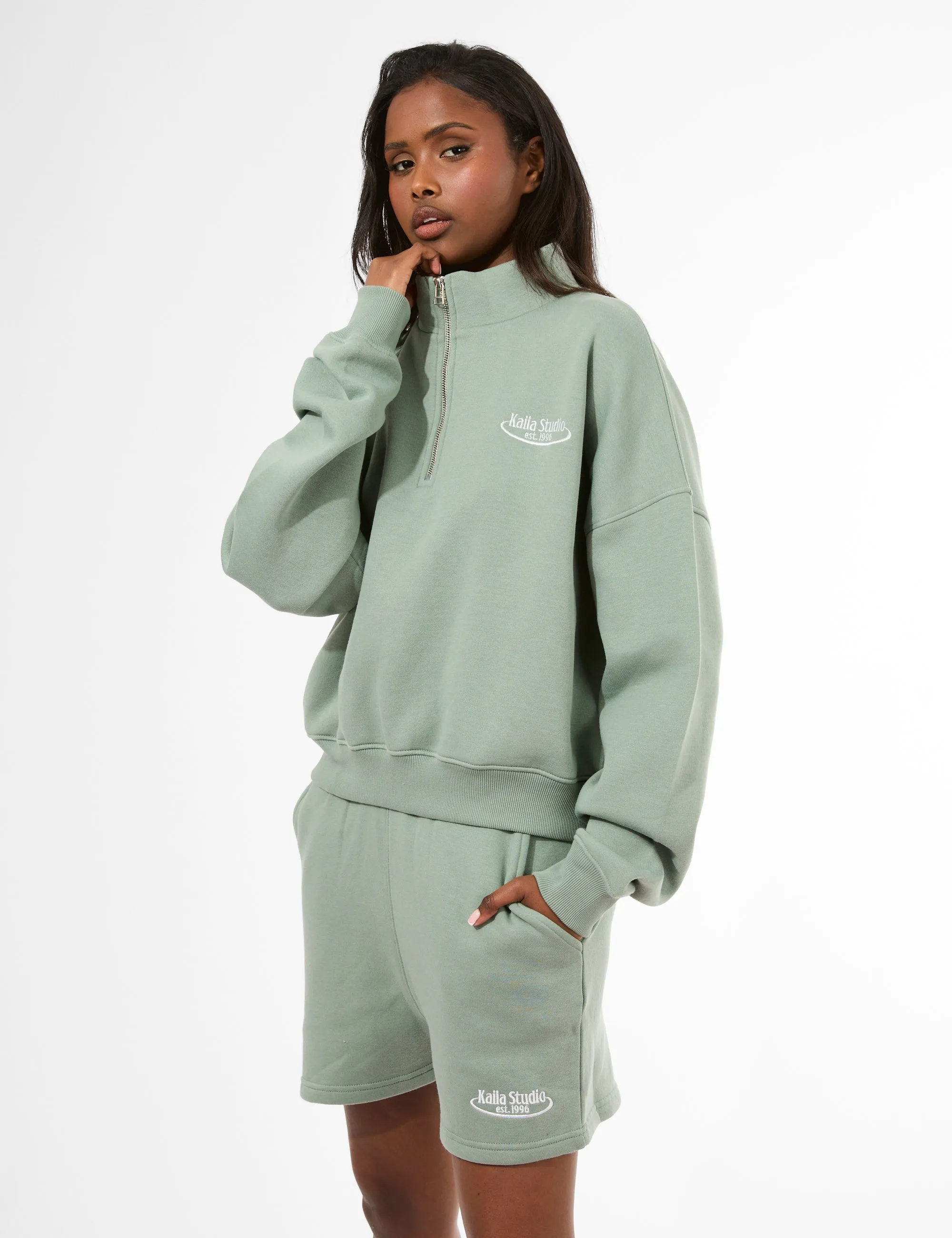 Kaiia Running Club Logo Sweat Shorts Green Tea sold by Public Desire product image thumbnail 3