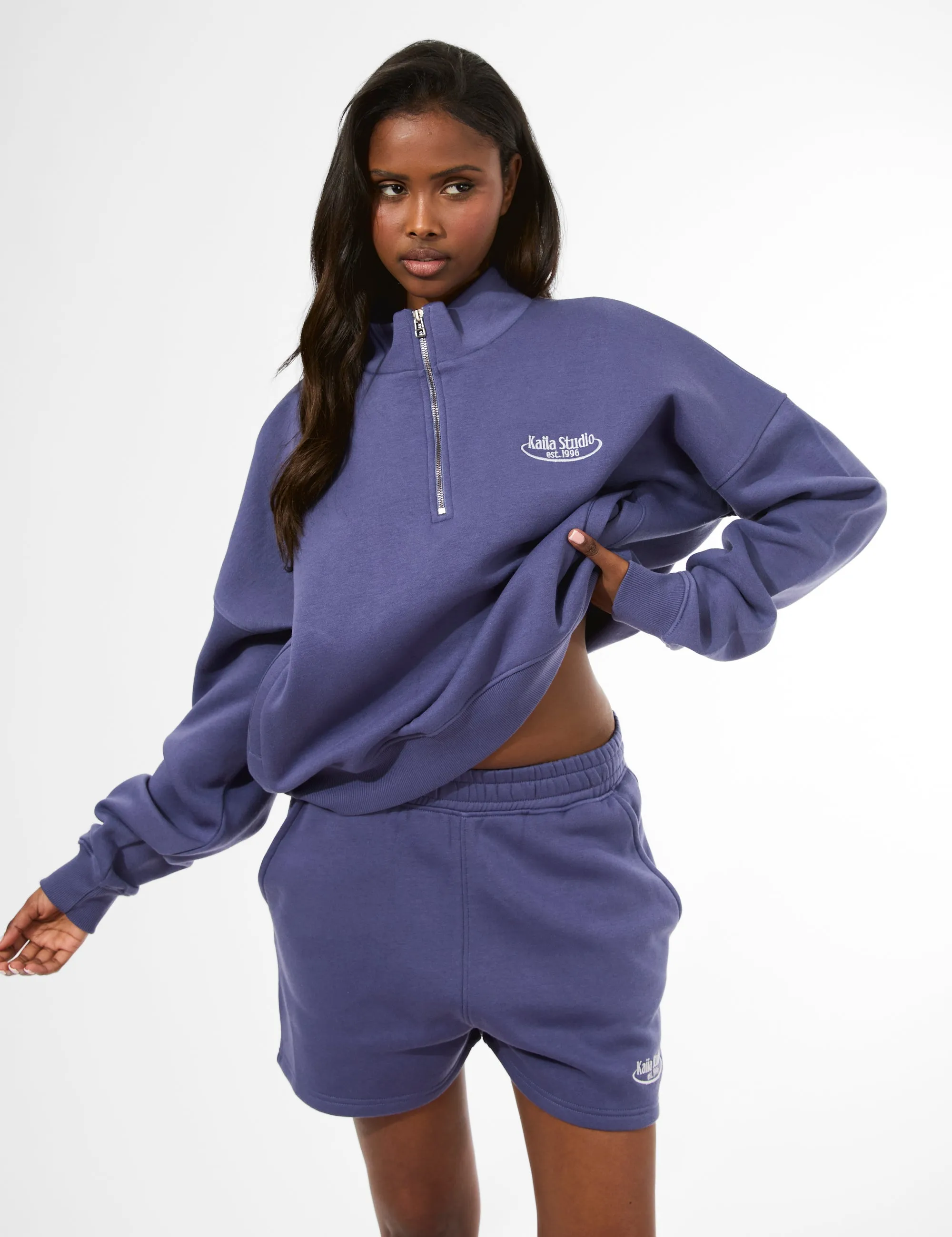 Kaiia Running Club Logo Quarter Zip Sweatshirt Light Navy sold by Public Desire product image thumbnail 5