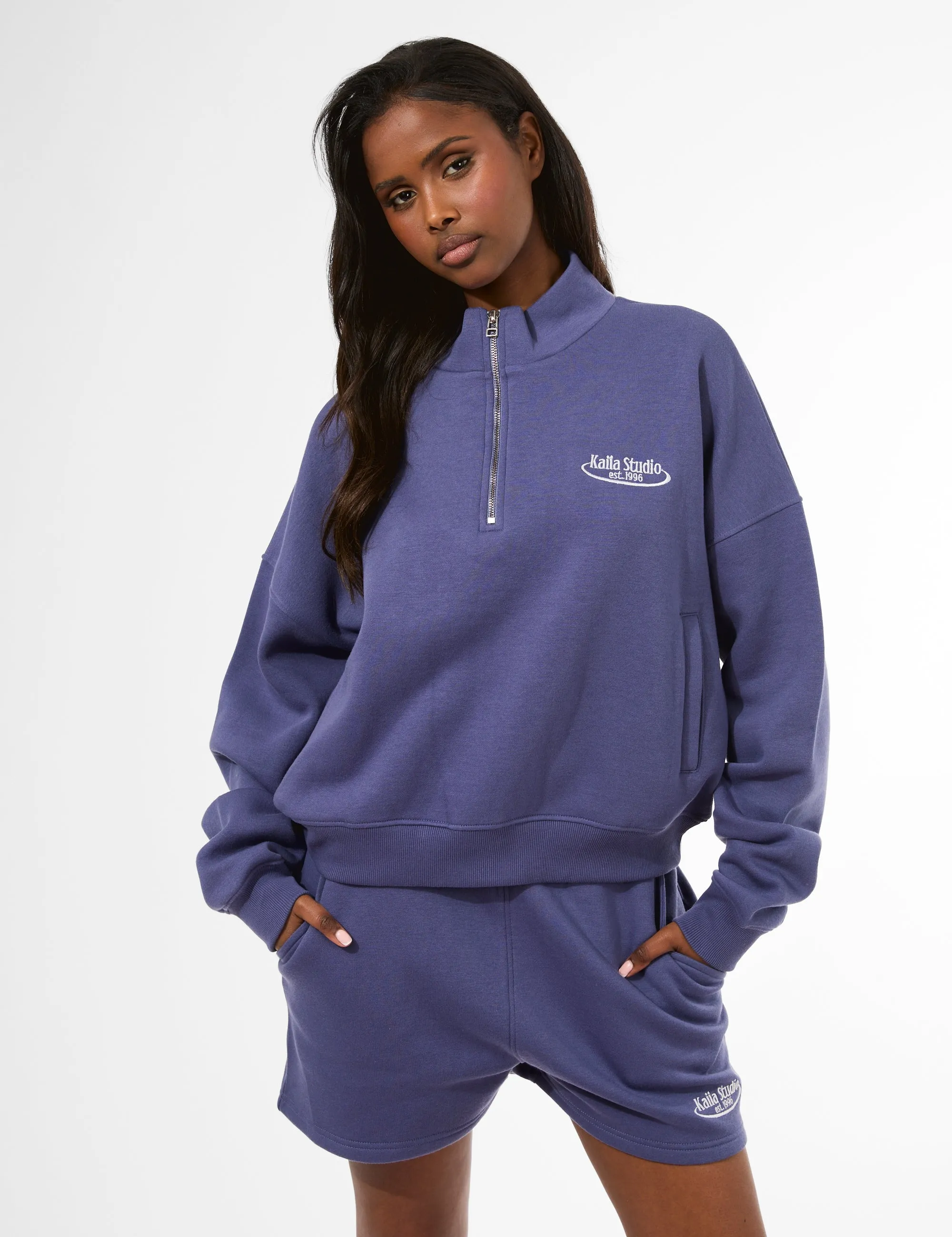 Kaiia Running Club Logo Quarter Zip Sweatshirt Light Navy sold by Public Desire product image thumbnail 2