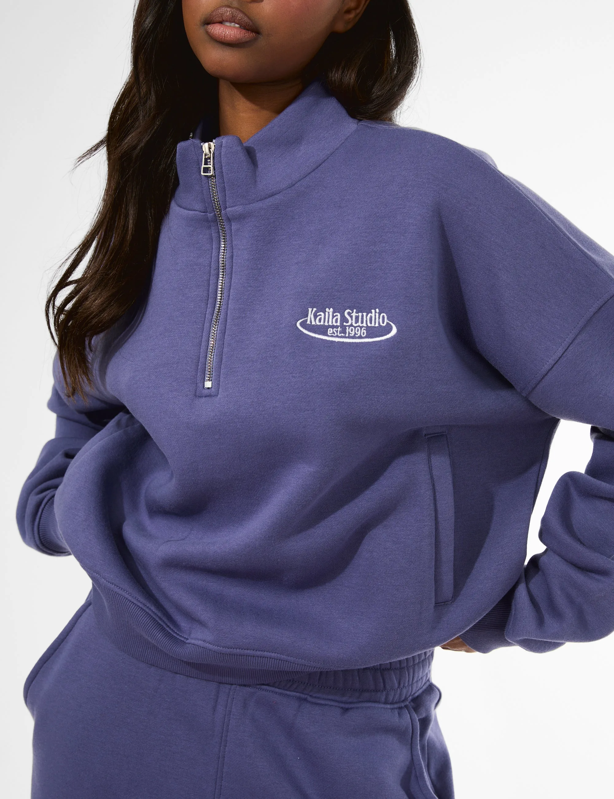 Kaiia Running Club Logo Quarter Zip Sweatshirt Light Navy sold by Public Desire product image thumbnail 4