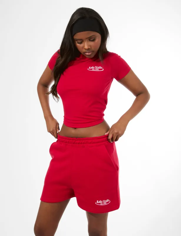 Kaiia Running Club Logo Sweat Shorts Red made by Public Desire
