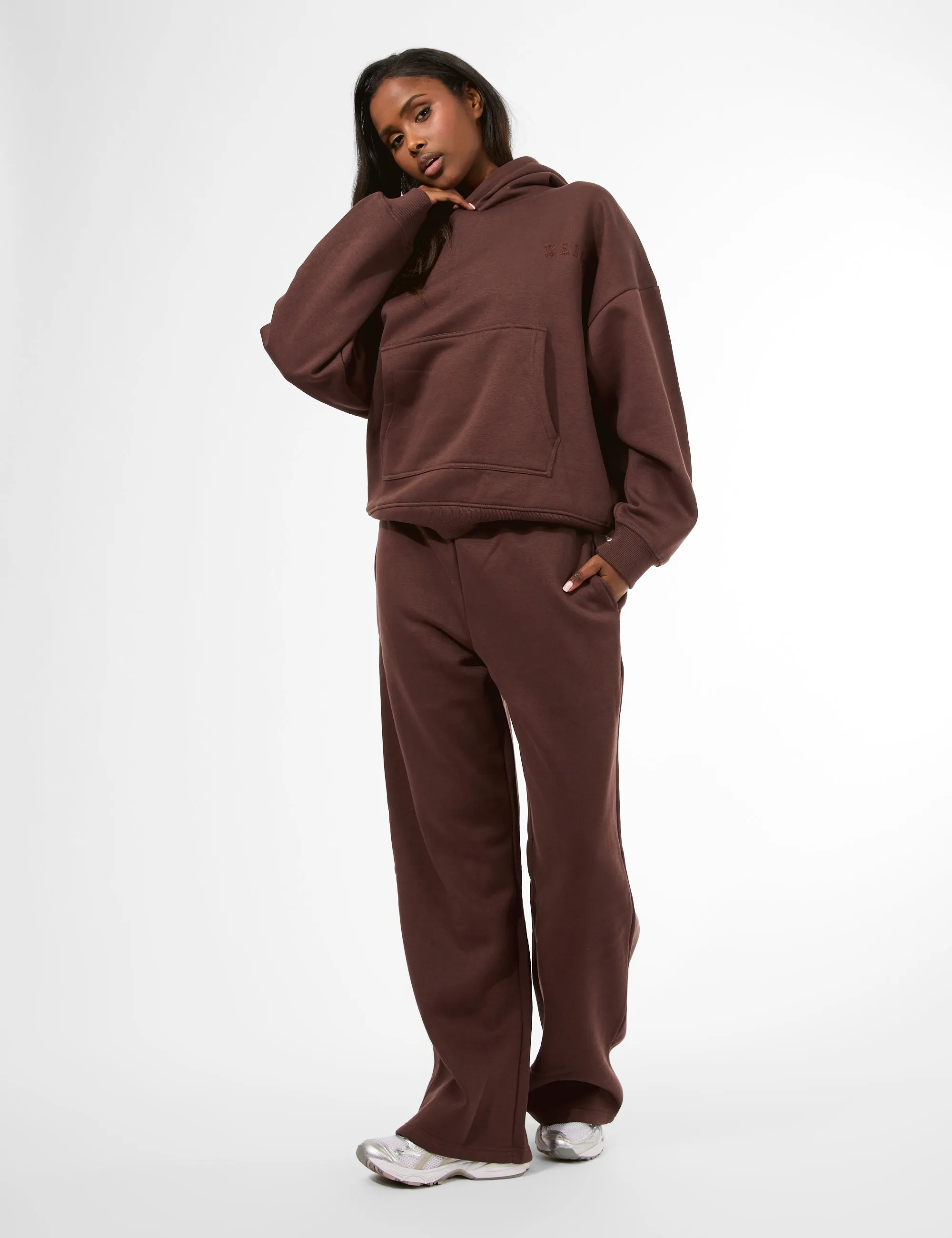 Kaiia Embossed Wide Leg Joggers Mocha sold by Public Desire