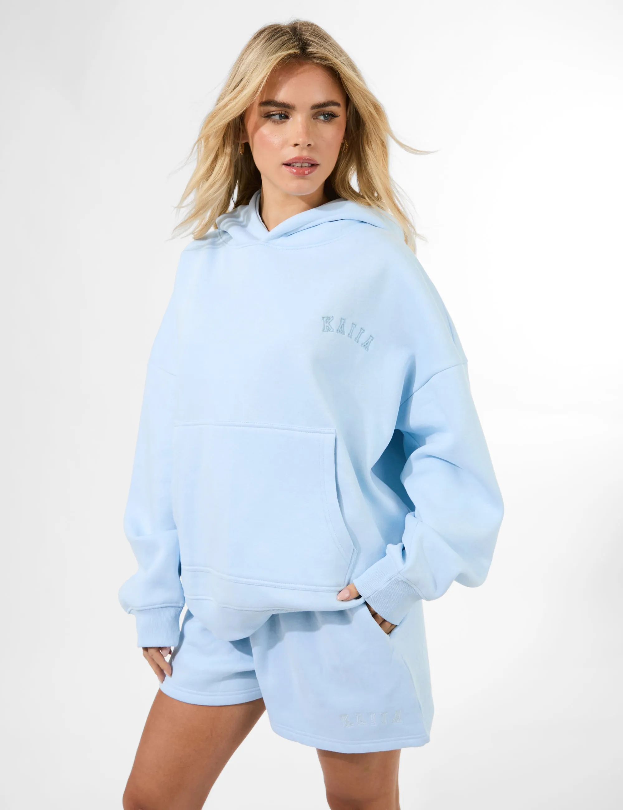 Kaiia Logo Embossed Oversized Hoodie Pale Blue sold by Public Desire