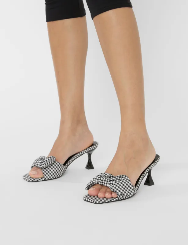 Soleil Black Gingham Bow Mule Square Toe Mid Heels sold by Public Desire