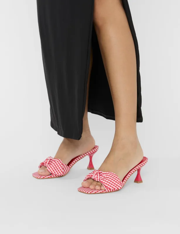Soleil Red Gingham Bow Mule Square Toe Mid Heels sold by Public Desire