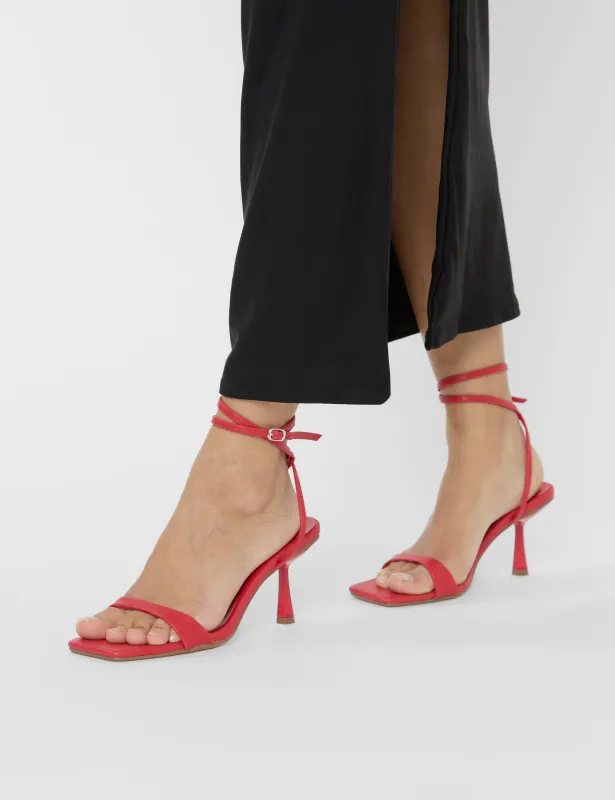Mawu Red Pu Strappy Barely There Mid Heels sold by Public Desire
