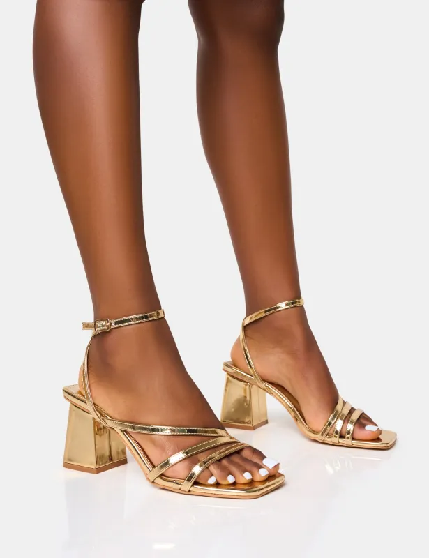 Robin Gold Wide Fit Strappy Square Toe Mid Block Heels sold by Public Desire