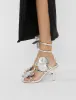 Lotus Silver Mirror & Silver Flower Trim Wrap Around Flared Stiletto High Heels sold by Public Desire