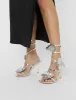 Lotus Silver Mirror & Silver Flower Trim Wrap Around Flared Stiletto High Heels sold by Public Desire
