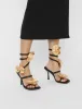 Lotus Black Satin & Gold Flower Trim Wrap Around Flared Stiletto High Heels sold by Public Desire