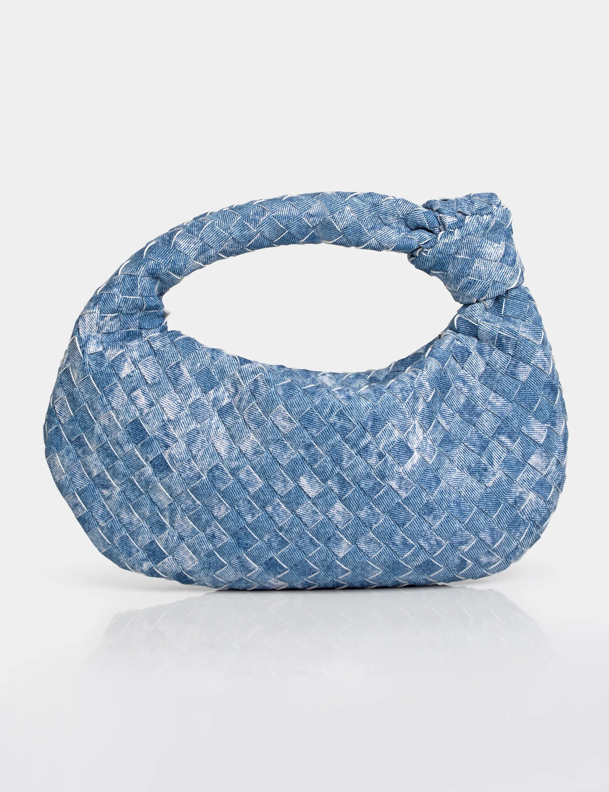The Blame Denim Woven PU Knot Detail Mini Grab Bag sold by Public Desire