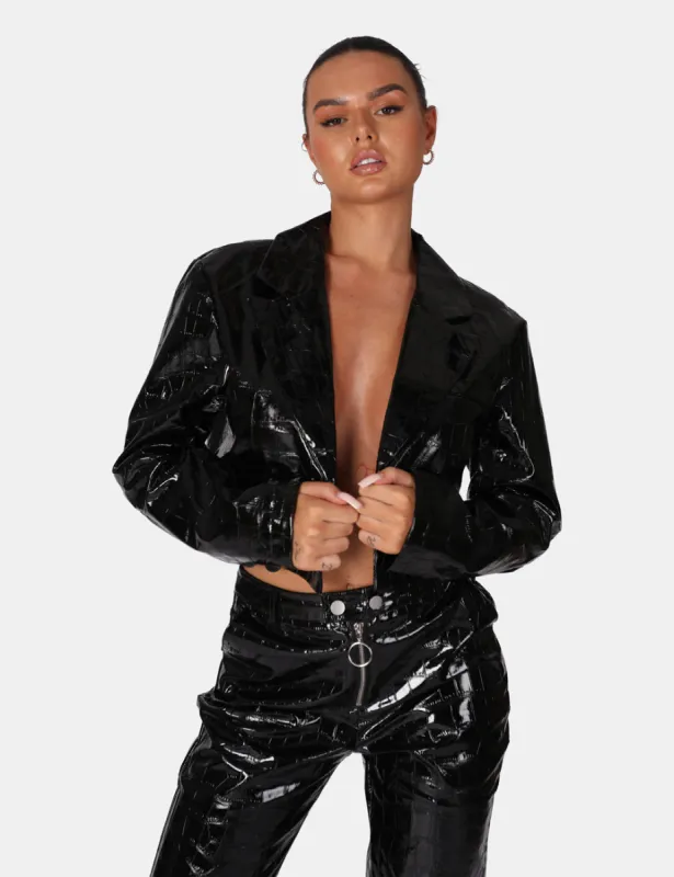 Cropped Croc Vinyl Blazer made by Public Desire