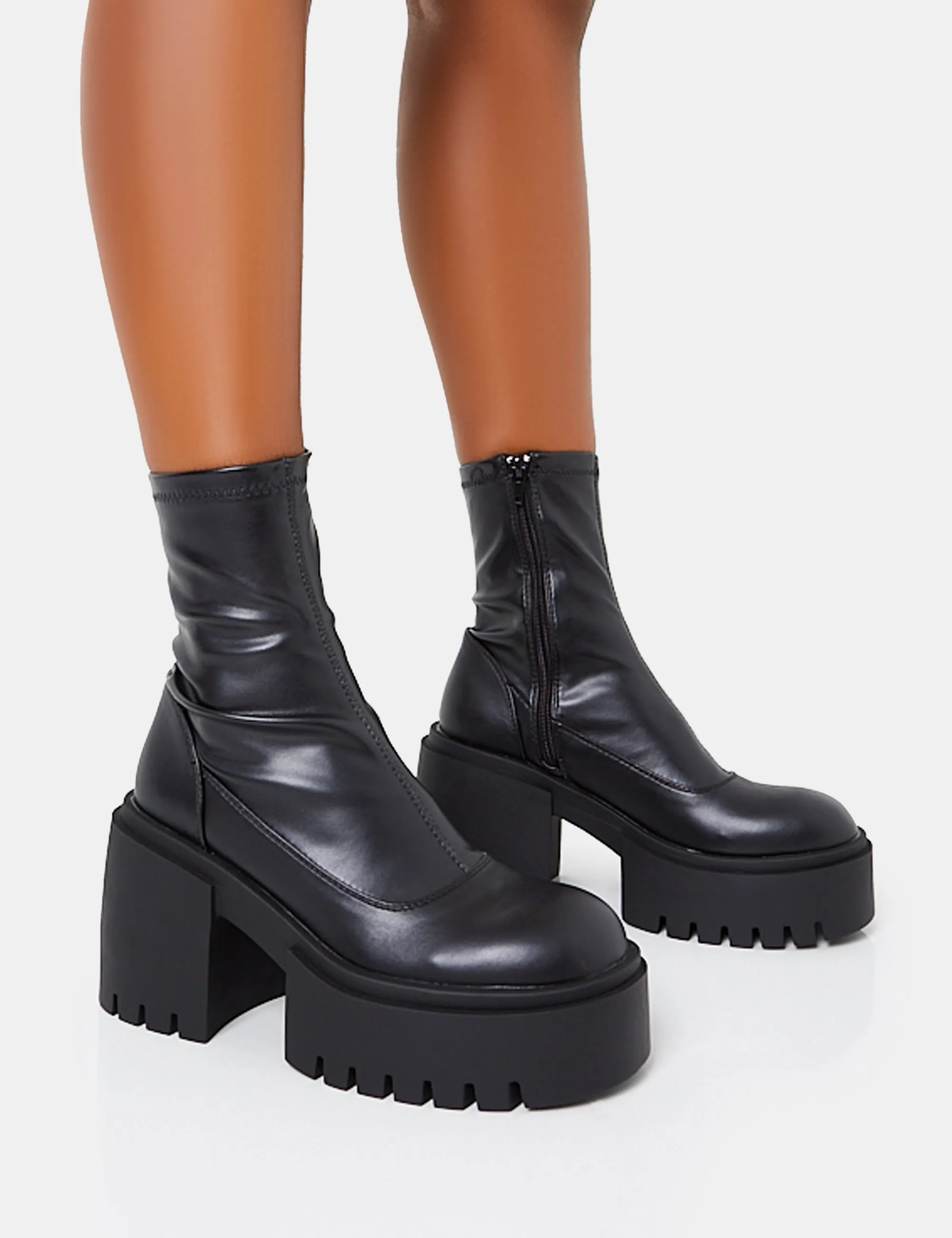 Demeter Black Pu Chunky Heeled Platform Ankle Boots sold by Public Desire