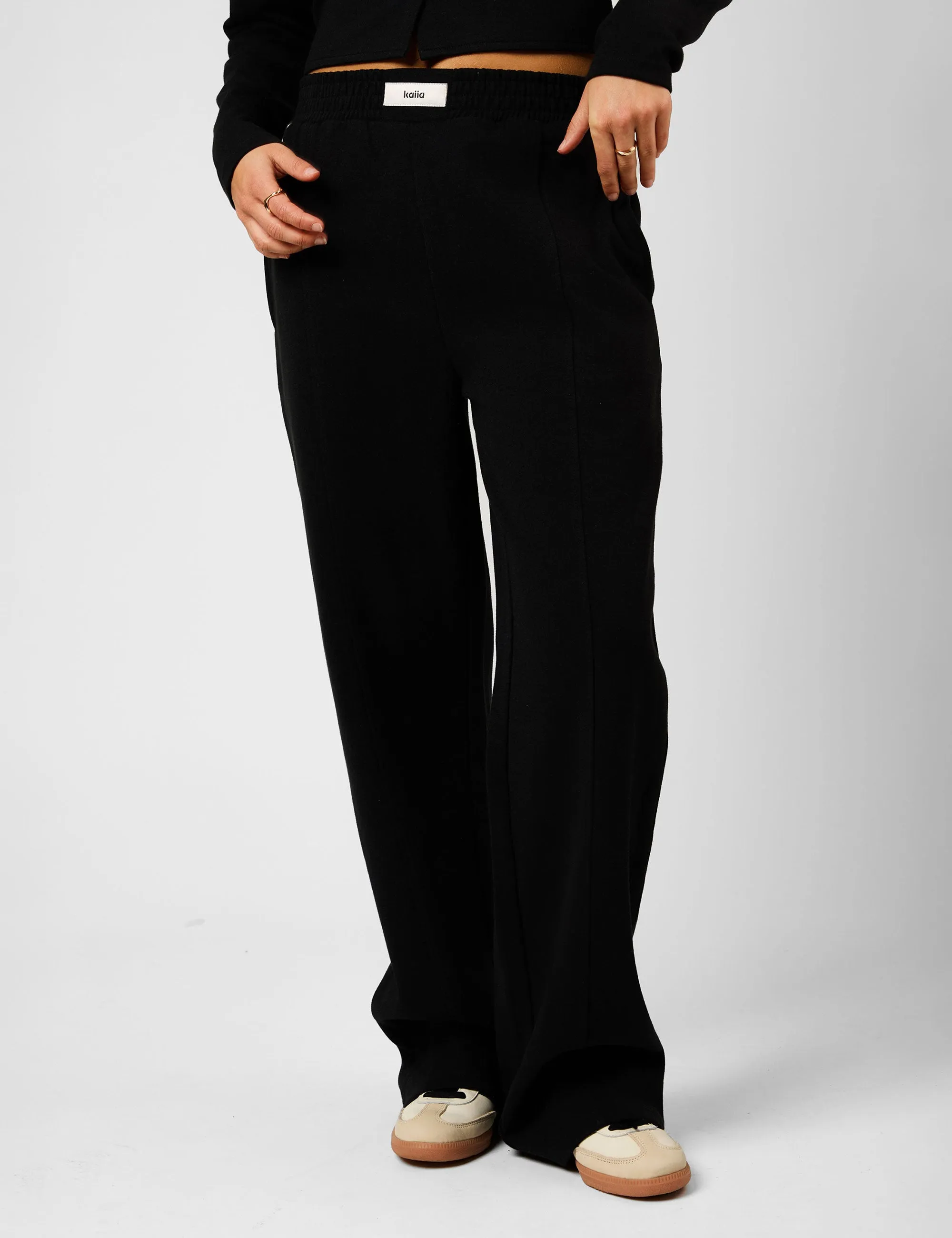 Kaiia Label Logo Premium Interlock Seam Detail Wide Leg Joggers Black sold by Public Desire product image thumbnail 3