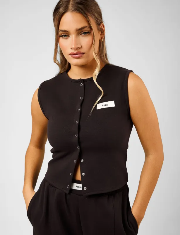 Kaiia Label Logo Premium Interlock Waistcoat Top Brown sold by Public Desire
