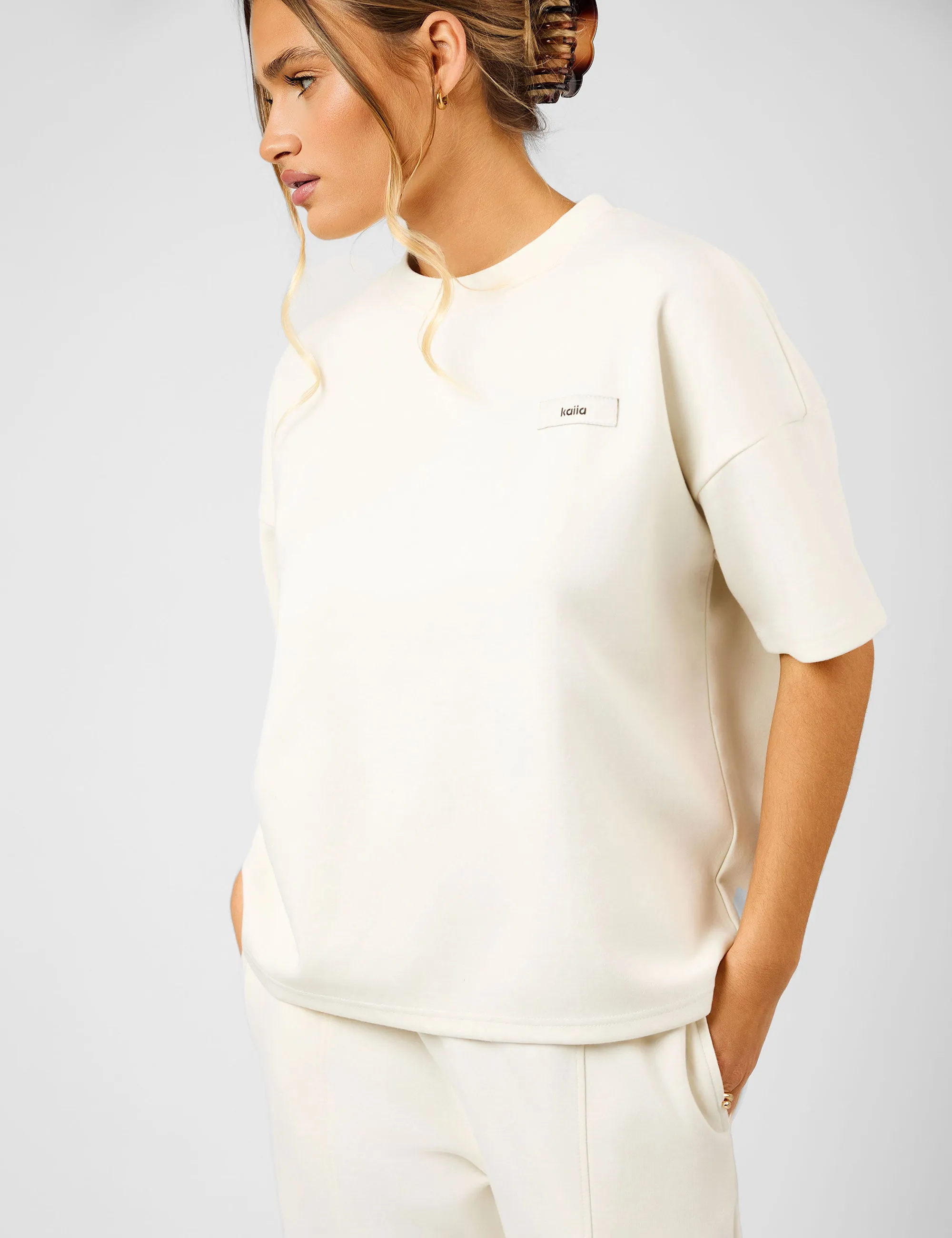 Kaiia Label Logo Premium Interlock Oversized T-Shirt Cream sold by Public Desire product image thumbnail 5