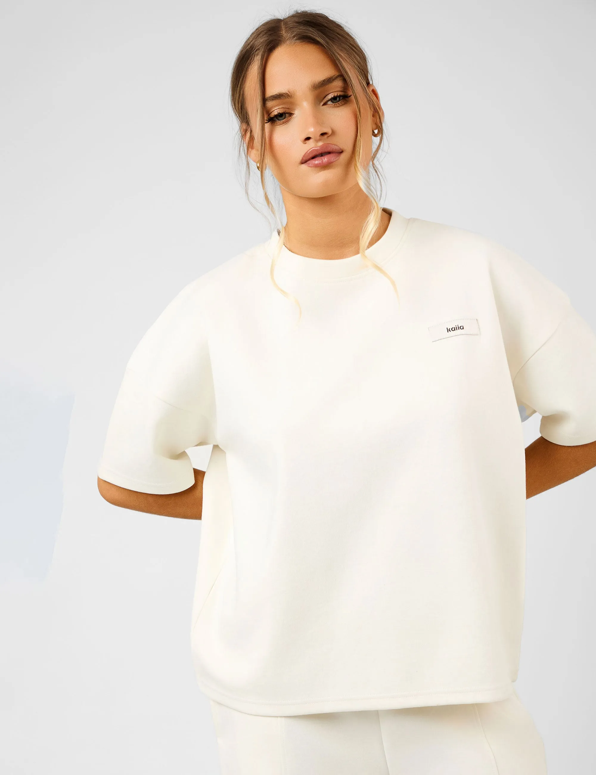Kaiia Label Logo Premium Interlock Oversized T-Shirt Cream sold by Public Desire