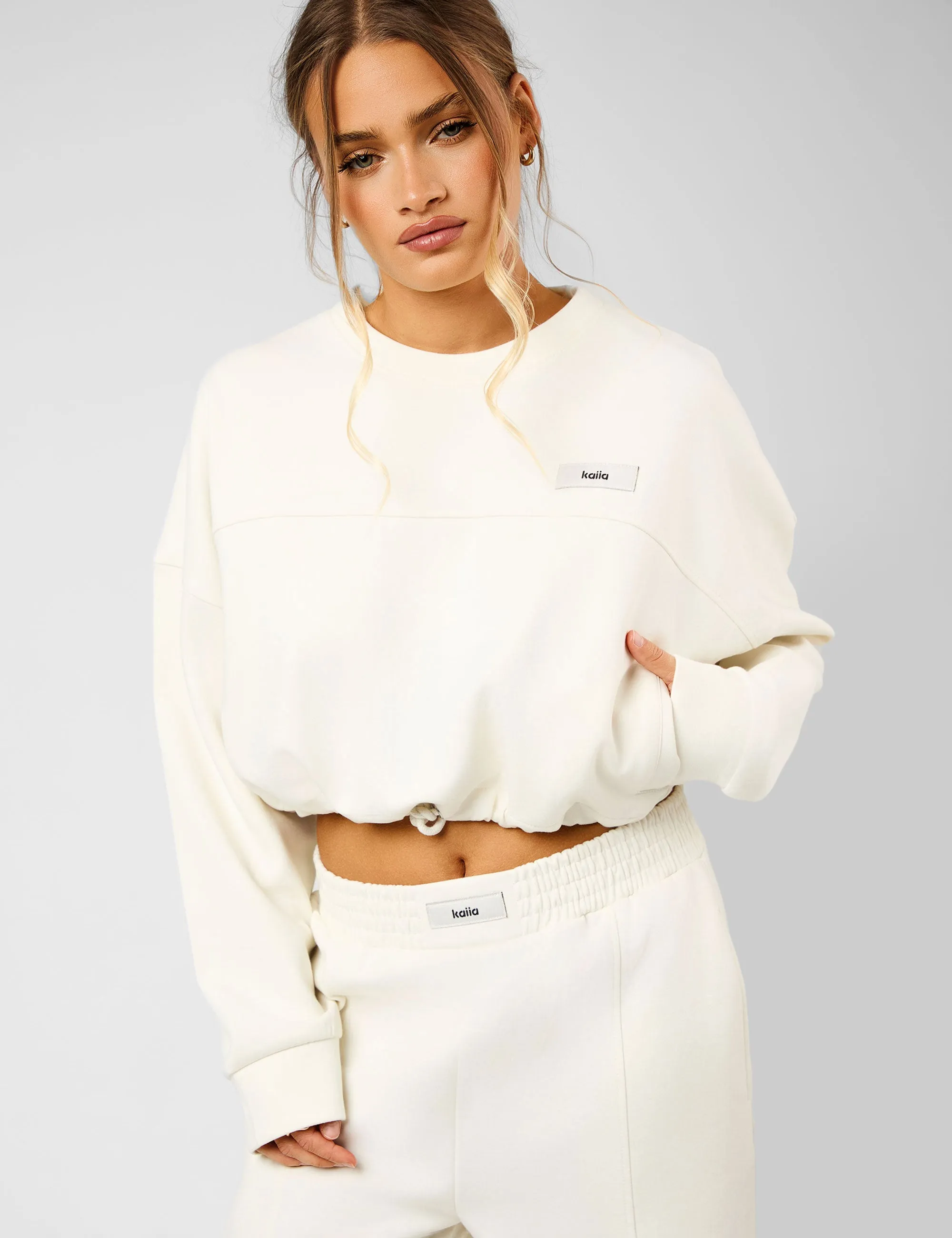 Kaiia Label Logo Drawcord Sweatshirt Cream sold by Public Desire