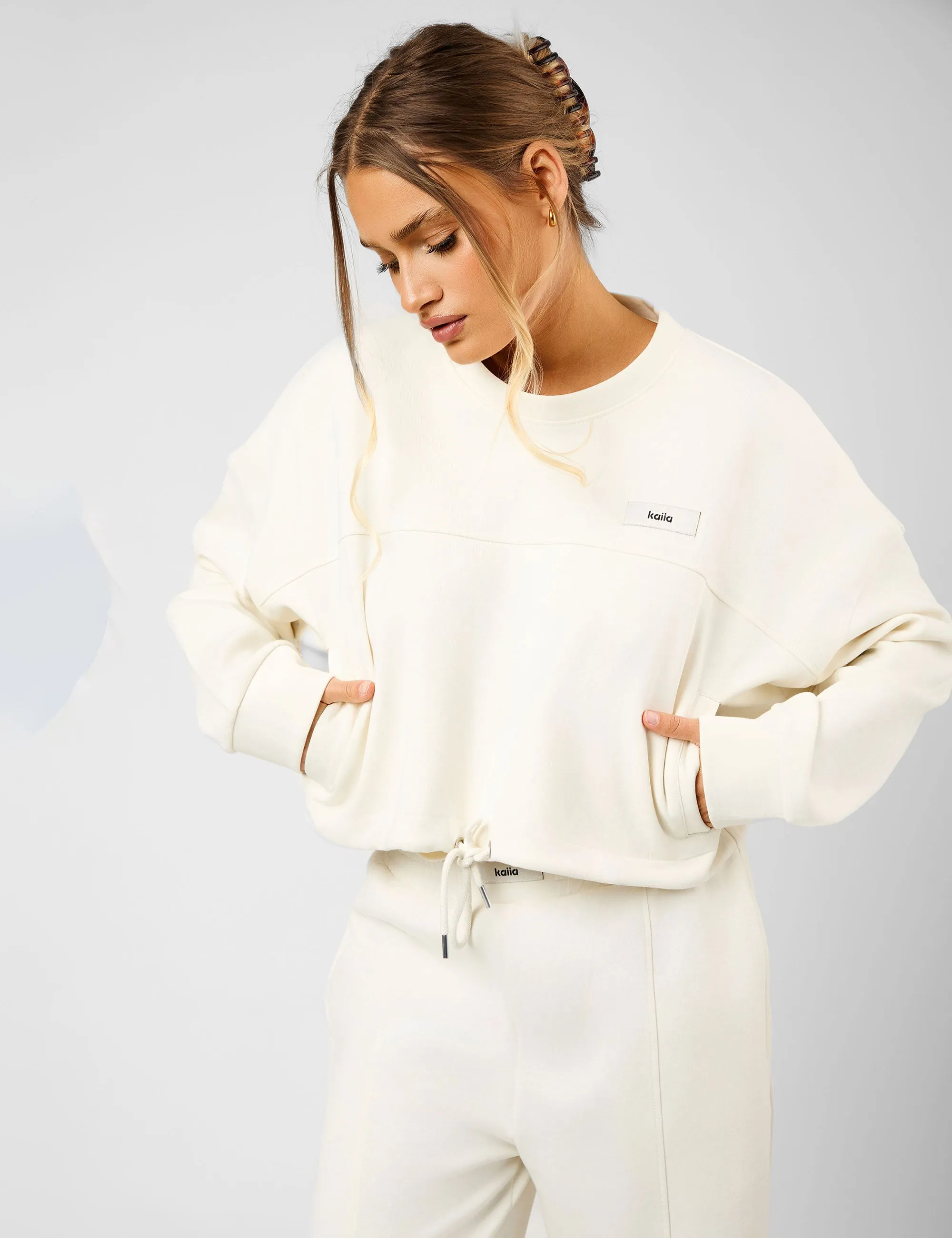 Kaiia Label Logo Drawcord Sweatshirt Cream sold by Public Desire product image thumbnail 5