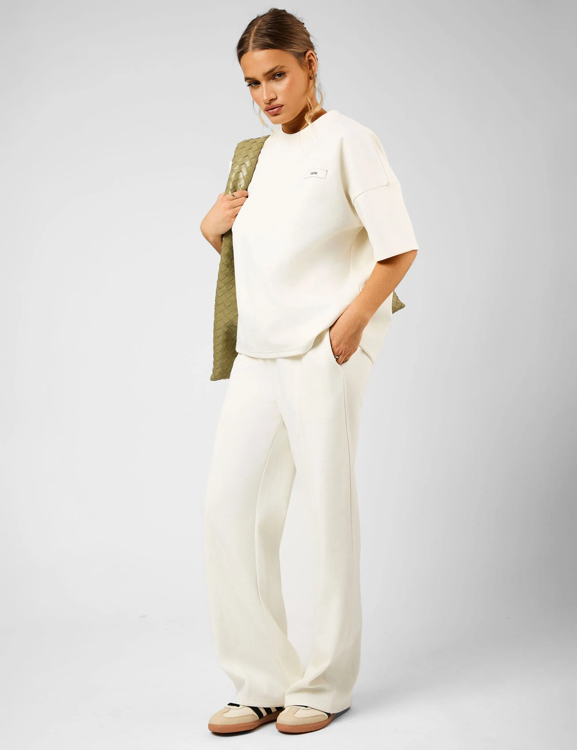 Kaiia Label Logo Premium Interlock Seam Detail Wide Leg Joggers Cream sold by Public Desire product image thumbnail 5