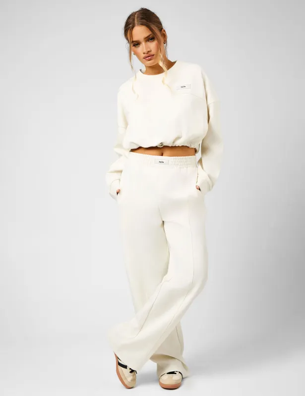 Kaiia Label Logo Premium Interlock Seam Detail Wide Leg Joggers Cream sold by Public Desire