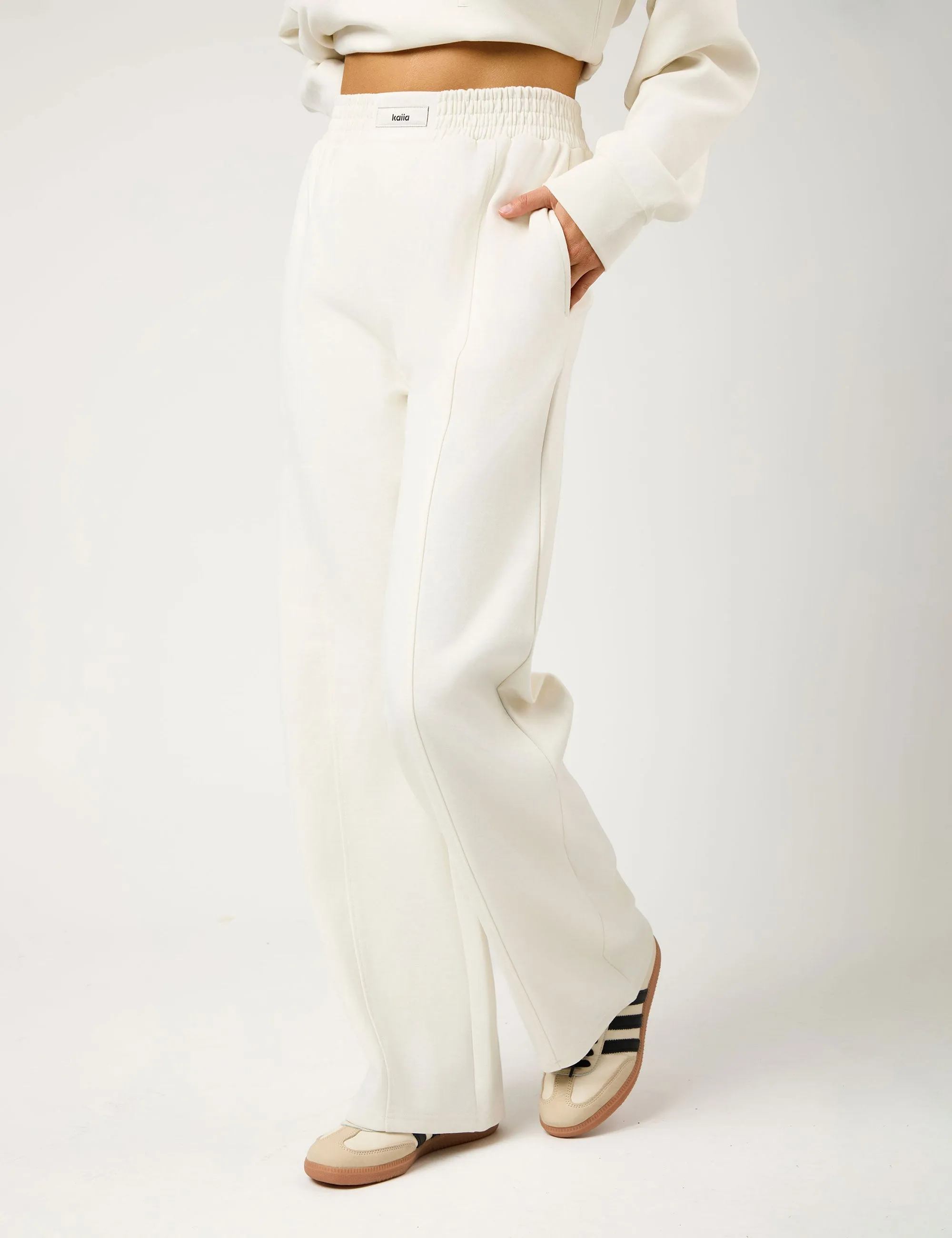 Kaiia Label Logo Premium Interlock Seam Detail Wide Leg Joggers Cream sold by Public Desire product image thumbnail 3