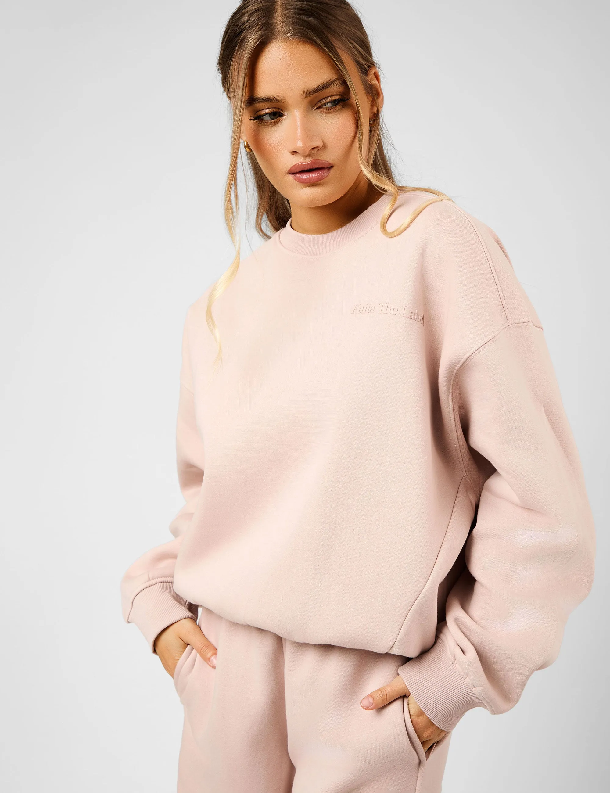 Kaiia The Label Seam Detail Oversized Sweatshirt Pink Champagne sold by Public Desire