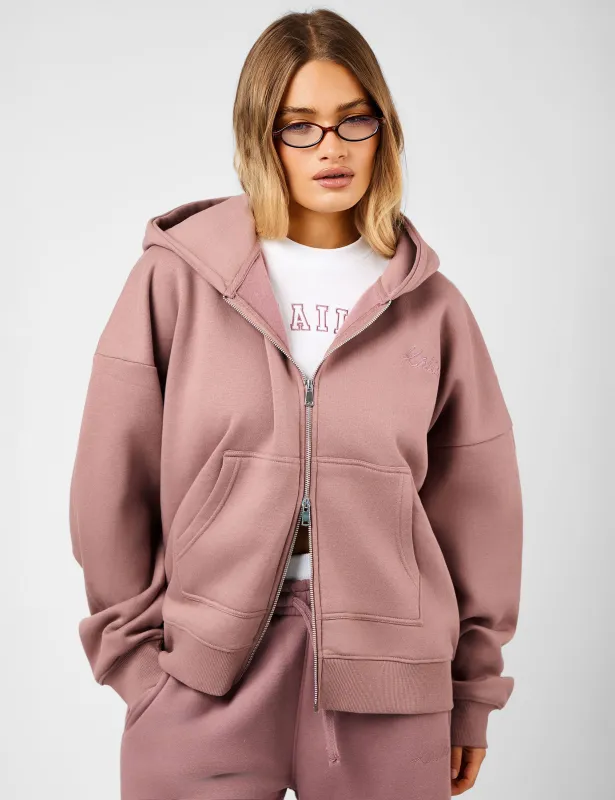 Kaiia Script Logo Double Ended Zip Through Oversized Hoodie Rosewood sold by Public Desire